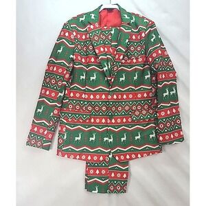 Christmas Printed Suit Sz 42 44 Mens Christmas‎ Tree Reindeer 2 pc Suitmeister